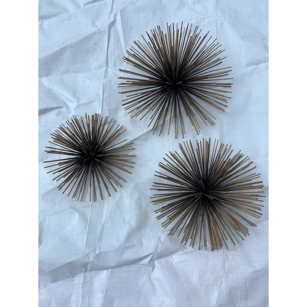 MCM Style Gold/black Metal Starburst Sea Urchin Wall Hang Decor Lot Of 3